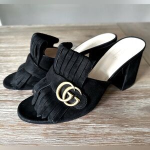 GUCCI GG fringe block heel sandals slides size 40